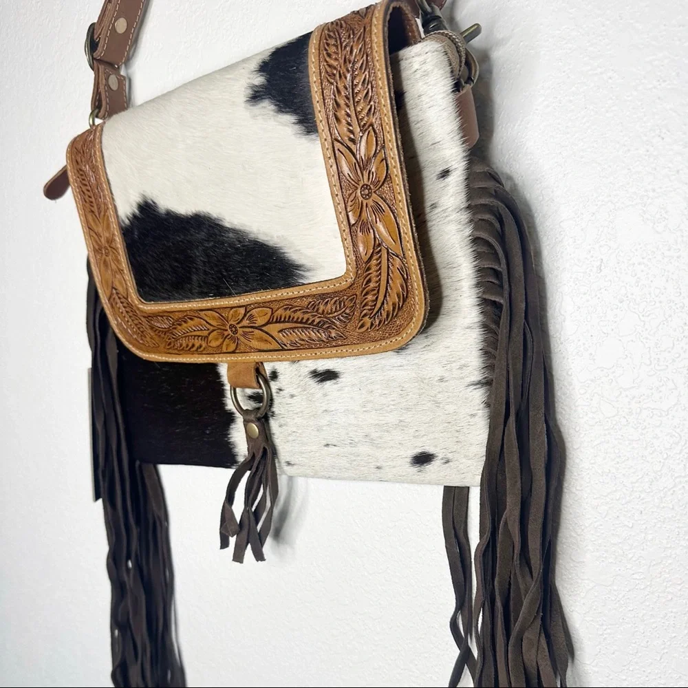 Myra Bag Leather and Hair Fringe Purse - Picture 5 of 6